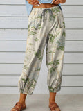 Women’s Retro Elegant Floral Art Printed Cotton And Linen Casual Pants Multicolor / S