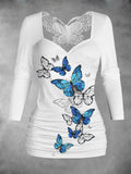 Women's Butterfly Art Print Butterfly Lace Long Sleeve Top