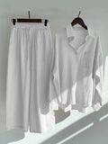 Women’s Solid Color Loose Elegant High Waist Casual Cotton And Linen Suit White / S