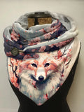 Cute Fox Sakura Watercolor Art Print Casual Warm Scarf