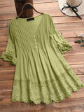 Women’s Jacquard Pleats And Lace Hollow V-Neck Shirt Lightgreen / S