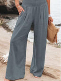 Women’s Cotton And Linen Elasticated Waist-Waisted Wide-Leg Pants Grey / S