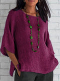 Crewneck Cotton And Linen Shirt Top Purple / S