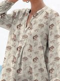 Small Woodland Wildlife Pattern Printed Women’s Casual Linen V-Neck Shirt