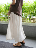 Women’s Plain Color Casual Nine-Point Pants Fake Two-Piece Cotton And Linen Wide-Leg Skirt