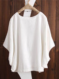 Women’s Solid Color Loose Elegant Bat Sleeve Casual Cotton And Linen Shirt