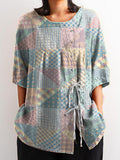 Women’s Vintage Collage Print Casual Cotton And Linen Shirt Multicolor / S