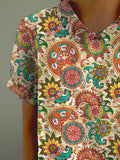 Women’s Colorful Pattern Print Casual Cotton And Linen Shirt