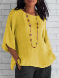 Crewneck Cotton And Linen Shirt Top Yellow / S