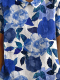 Women’s Vintage Floral Art Print Casual Cotton And Linen Shirt