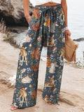 Midnight Woodland Pattern Printed Women's Cotton And Linen Casual Pants