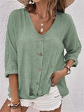 Casual V-Neck Pullover Short-Sleeved Blouse Green / S