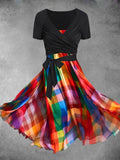 Women's Rainbow Plaid Art Casual Two Piece Dress