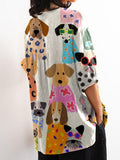 Women’s Colorful Cartoon Funny Puppy Print Casual Cotton And Linen Shirt