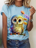 Owl Floral Art Casual T-Shirt Colorful / S