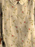 Women’s Vintage Floral Art Print Casual Cotton And Linen 3/4 Sleeve Shirt