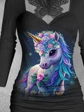 Women's Classic Unicorn Pattern Butterfly Lace Patchwork Top