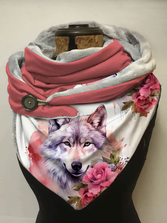 Autumn And Winter Wolf Print Print Scarf