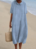 Women’s Pocket Linen Dress（Convertible Dress With Front And Back Option） Blue / S