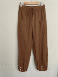 High-Waisted Buttoned Cotton And Linen Pants Cropped Brown / S