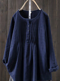 Women’s Retro Cotton And Linen Casual Shirt Dark Blue / M