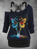 Women's Butterfly Art Design Two Piece Suit Top