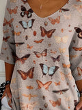 Women’s Vintage Lovely Butterflies Art Print Casual Pullover Knit