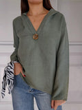 Women’s Cotton Linen Hooded Top Green / S