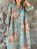 Women’s Vintage Floral Art Print Casual Flowy Dress Multicolor / S