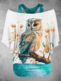 Women's Owl Art Design Two Piece Suit Top