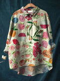 Women’s Vintage Fruit Art Print Casual Cotton And Linen Shirt Multicolor / S