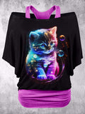 Women's Cat Print Two-Piece Top