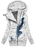 Women’s Winter Feather Print Casual Track Jacket White / S