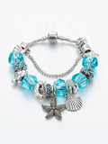 Vacation Style Fashion Turtle Dolphin Starfish Big Hole Beaded Bracelet Blue / 18Cm