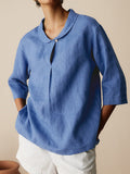 Women’s Casual Linen Cotton 3/4 Sleeve Shirt Blue / S