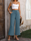 Women’s Solid Color Loose Elegant Casual Simple Cotton And Linen High Waist Wide Leg Pants Blue / S