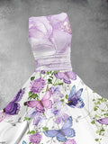 Women's Flower Butterfly Art Design Midi Dress