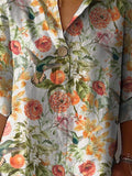 Summer Fruit And Hummingbird Pattern Printed Women’s Casual Cotton Linen Shirt