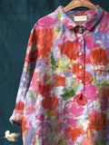 Women’s Flower Painting Art Print Casual Cotton And Linen Shirt