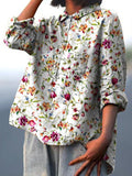 French Garden Pattern Printed Women’s Casual Cotton And Linen Shirt