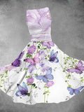 Women's Flower Butterfly Art Design Midi Dress