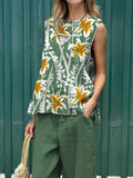 Women’s Lili Flower Art Print Tank And Casual Pants Linen Cotton Suit