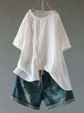 Women’s Solid Color Loose Elegant Casual Cotton And Linen Shirt White / S