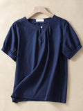 Women’s Cotton And Linen Short Sleeved Shirt Navy / M