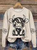 Cute Highland Cow Print Casual  Sweatshirt