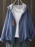 Women’s Hooded Pattern Printed Drawstring Cotton Yarn Lightweight Jacket Blue / Onesize