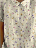 Women’s Vintage Lovely Floral Art Print Casual Cotton And Linen Shirt