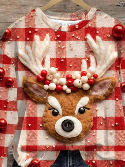 Art Christmas Cute Elk Print Casual Sweatshirt