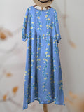 Women’s Vintage Lovely Daisy Art Print Pocket Cotton Dress