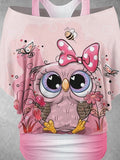 Women's Owl Art Design Two Piece Suit Top